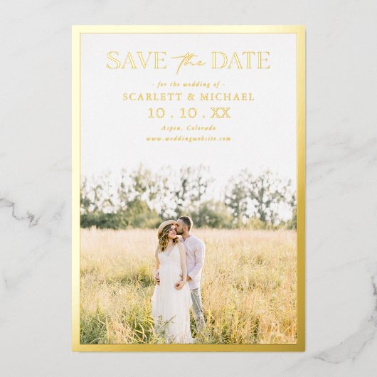 Photo Simple Enregistrer La Date Foil Invitation (Recto)