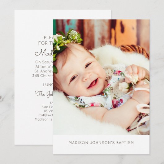 Photo simple et moderne Baptême Party Invitation (Devant / Derrière)