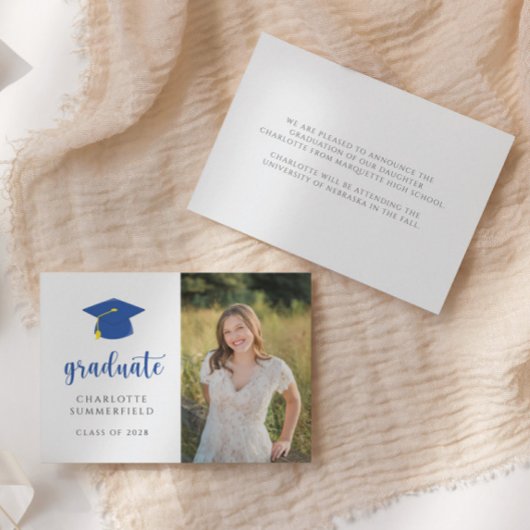 Photo simple Faire-part de graduation bleu et blan