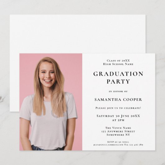Photo simple White Graduation Party Invitation (Devant / Derrière)