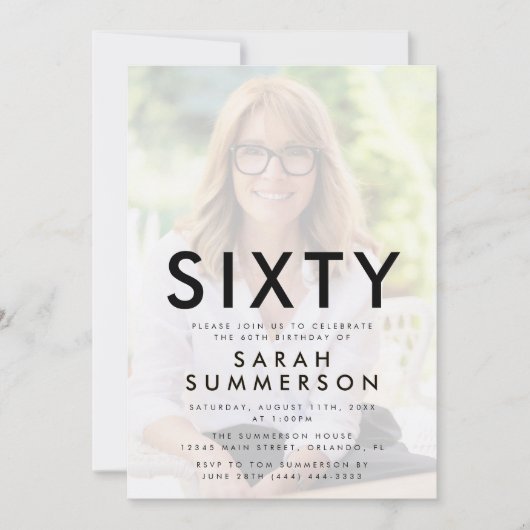 Photo Sixty Black White 60th Birthday Kaart (Voorkant)