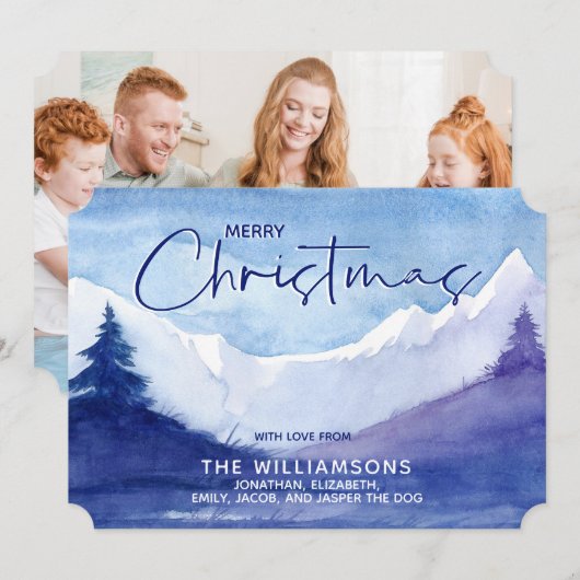 Photo Snowy Mountains Joyeux Noël Carte de vacance (Devant / Derrière)