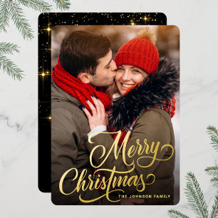 PHOTO Sparkle Merry-kerstgroet Gold Folie Feestdagenkaart