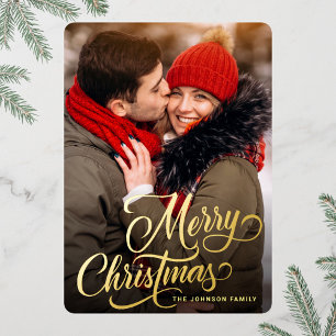 PHOTO Sparkle Merry-kerstgroet Gold Folie Feestdagenkaart