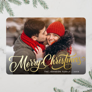 PHOTO Sparkle Merry-kerstgroet Gold Folie Feestdagenkaart