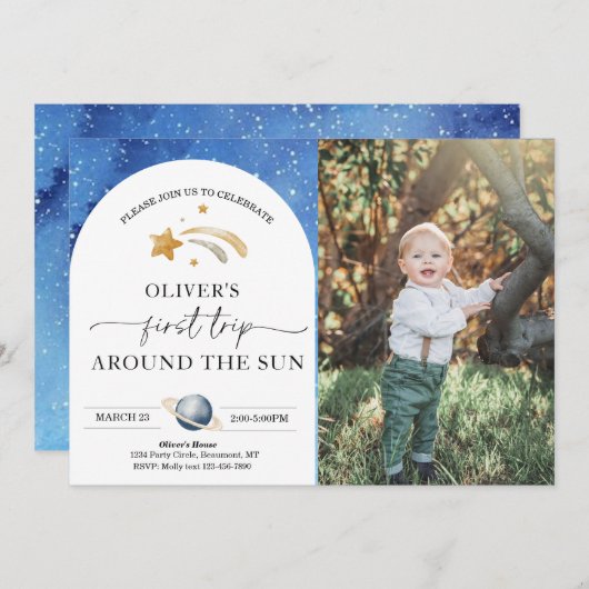 Photo spatiale Invitation d'anniversaire | Premier (Devant / Derrière)