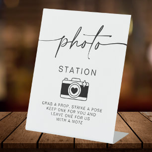 Photo Station Minimalistische bruiloft gastenboek Reclamebord Met Voetstuk