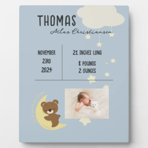 Photo Statistiques de naissance Bébé Ours Douche Plaque 