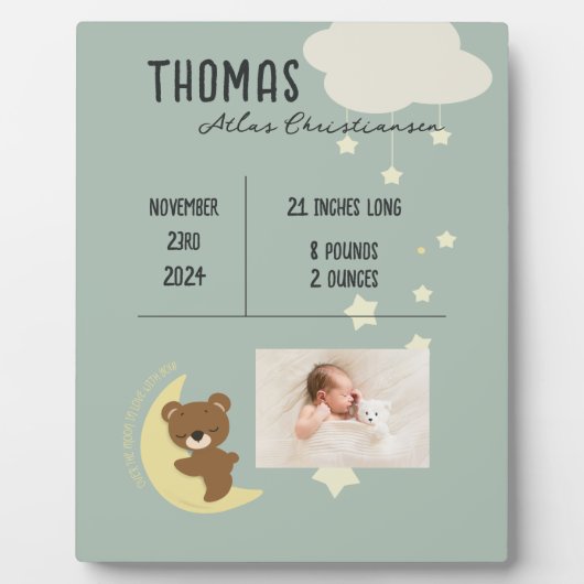 Photo Statistiques de naissance Bébé Ours Douche Plaque (Devant)