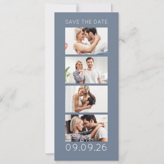Photo Strip 4 Pictures QR Photobooth Wedding Blue Save The Date (Voorkant)