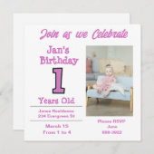 Photo sur Invitation à une fête de fille d'un an (Devant / Derrière)