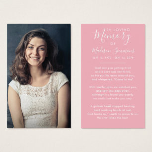 Photo Sympathy Funeral Memorial Blush Prayer Card