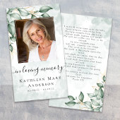 Photo Sympathy Funeral Memorial Prayer Card