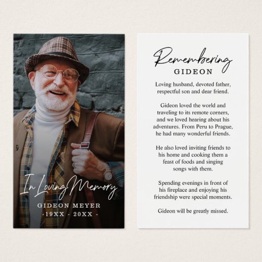 Photo Sympathy Funeral Memorial Prayer Cartes (Devant & derrière)