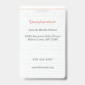 Photo Teacher ID Badge school, me without mask (Back)