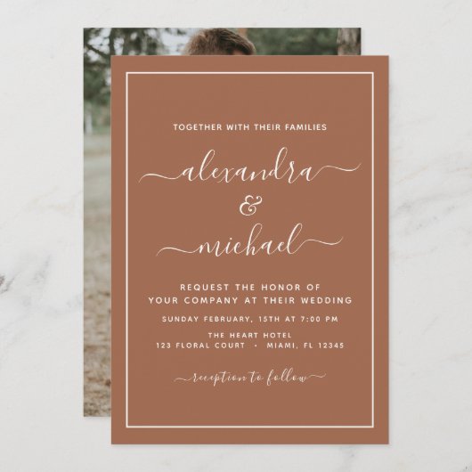 Photo Terra Cotta Boho Mariage Simple Invitation (Devant / Derrière)