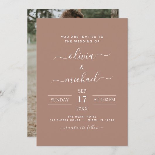 Photo Terracotta Boho Mariage Simple Invitation (Devant / Derrière)