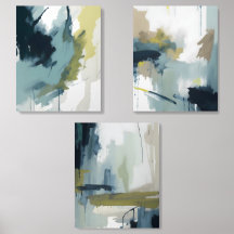 Art Mur Bleu Ensemble de 3 Art Abstrait