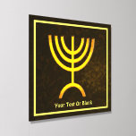 Photo Tile Acrylique Flamme de Menorah<br><div class="desc">Un rendu numérique brun et or de la menorah juive à sept branches (hébreu : מְ נ וֹ רָ ‎). Customisez en ajoutant votre propre texte. La menorah à sept branches, utilisée dans le sanctuaire portatif mis en place par Moïse dans le désert et plus tard dans le Temple de...</div>
