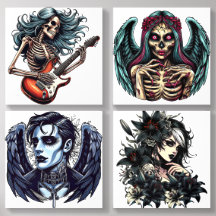 Skeleton goth fille et garçon creep art illustrati