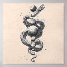 Dessin à l'encre noire de serpent céleste en orbit