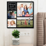 Photo Tile En Mousse Rigide Collage de 4 photos personnalisé Peel & Stick<br><div class="desc">Un collage photo personnalisé de mousse texturée avec un peel et carton photo. Il comprend 4 photos de famille, animaux de compagnie, souvenirs, événements, votre photographie, etc. et plus personnalisées avec un message simple, le nom de famille et l'année fixé contre un arrière - plan noir. Les couleurs de l'arrière...</div>
