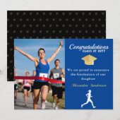 Photo Track-runner-felicitaties Blue afstuderen Aankondiging (Voorkant / Achterkant)