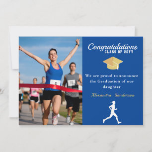 Photo Track-runner-felicitaties Blue afstuderen Aankondiging