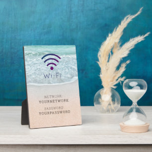 Photo Turquoise Blue Ocean Beach Wi-Fi Sign Plaque