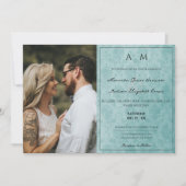Photo Turquoise Damask Monogramme Faire-part de ma (Devant)
