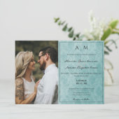 Photo Turquoise Damask Monogramme Faire-part de ma (Debout devant)