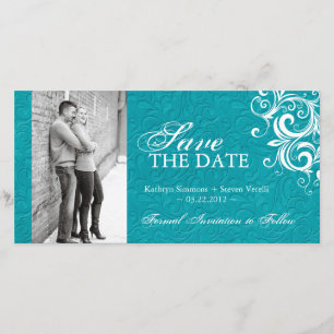 Photo Turquoise Enregistrer La Date Invitation
