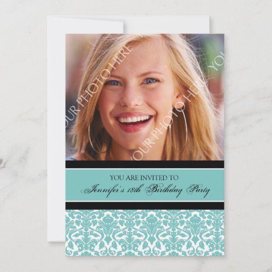 Photo Turquoise Invitations à la fête du 18e anniv (Devant)