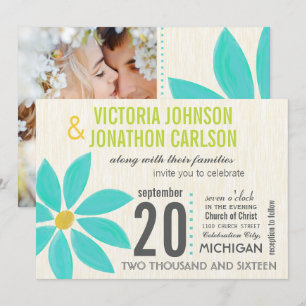 Photo Turquoise Stylisé Daisy Wedding Invitations
