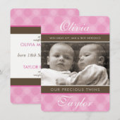 PHOTO TWINS FAIRE-PART DE NAISSANCE petites filles (Devant / Derrière)