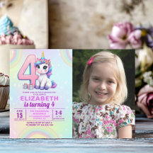 “Photo Unicorn 4th Birthday – Colorful Rainbow 