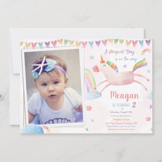 Photo Unicorn anniversaire invitation Anniversaire (Devant)