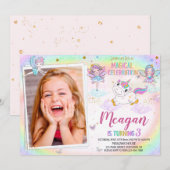 Photo Unicorn anniversaire invitation Fairy invita (Devant / Derrière)