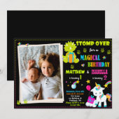 Photo Unicorn et Dinosaur invitation d'anniversair (Devant / Derrière)
