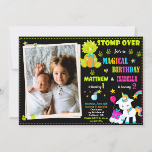 Photo Unicorn et Dinosaur invitation d'anniversair