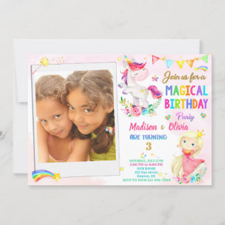 Photo Unicorn et invitation à l'anniversaire de la