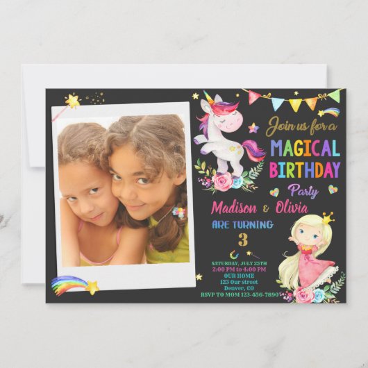 Photo Unicorn et invitation à l'anniversaire de la (Devant)