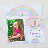 Photo Unicorn invitation anniversaire Fête magique (Devant / Derrière)