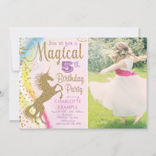 Photo Unicorn Invitations de fête d'anniversaire (Devant)