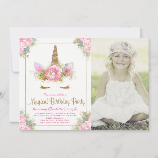 Photo Unicorn Invitations de fête d'anniversaire (Devant)