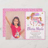 Photo Unicorn Parties scintillant Invitation d'ann (Devant / Derrière)
