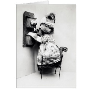 Photo vintage - chien au téléphone,