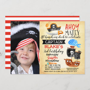 Photo Watercolor Ahoy Pirate Invitation d'annivers