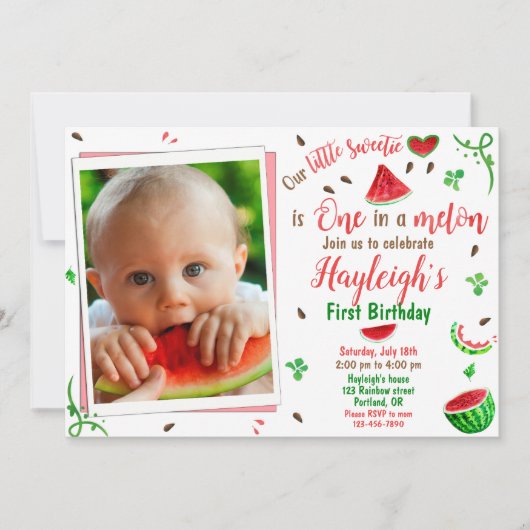 Photo Watermelon birthday invitation 1st birthday (Devant)
