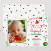Photo Watermelon birthday invitation 1st birthday (Devant / Derrière)